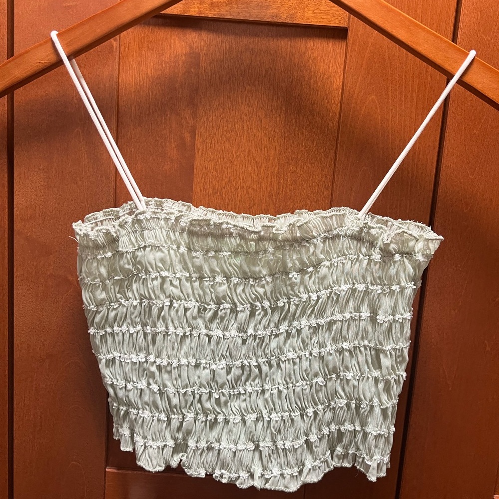 Cropped Green Smocked Top